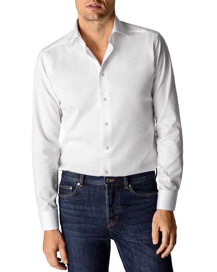 White Wrinkle Free Cotton Linen Shirt - Eton