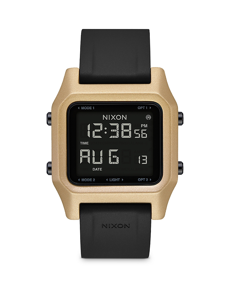 Nixon Staple Digital Rubber Strap Watch In Black/gold