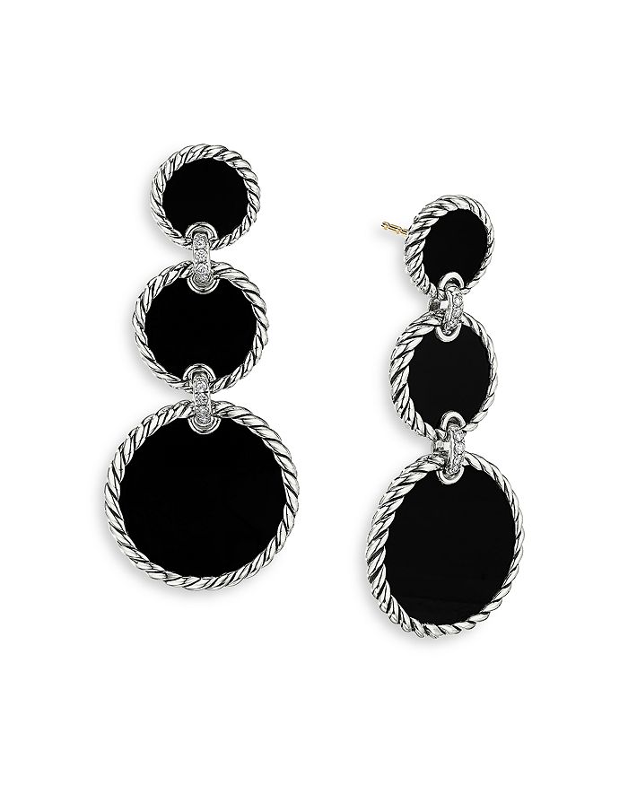 David Yurman - Sterling Silver DY Elements&reg; Triple Drop Earrings with Black Onyx & Diamonds