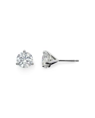 Certified Diamond Solitaire Stud Earrings in 14K White Gold, 3.0 tcw 