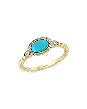 Bloomingdale's Turquoise & Diamond Stack Ring In 14k Yellow Gold - 100% Exclusive In Blue/gold
