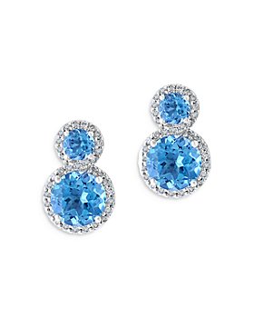 Bloomingdale's - Blue Topaz & Diamond Halo Stud Earrings in 14K White Gold - 100% Exclusive