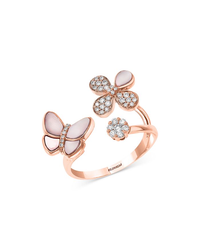 Bloomingdale's - Mother-of-Pearl & Diamond Butterfly & Flower Ring in 14K Rose Gold - 100% Exclusive