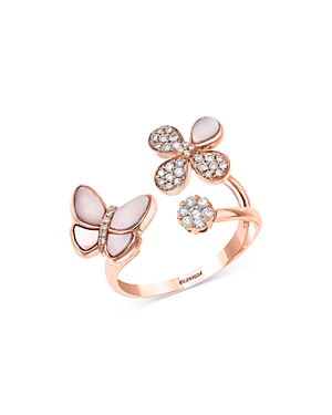 Bloomingdale's Mother-of-pearl & Diamond Butterfly & Flower Ring In 14k Rose Gold - 100% Exclusive In White/rose Gold