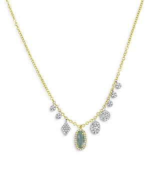 Meira T Blue Topaz & Diamond Drop Necklace In 14k Yellow & White Gold, 18 In Gold/white