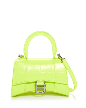 Balenciaga Hourglass Xs Top Handle Bag In Fluorescent Yellow/silver