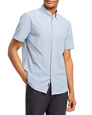 Shop Faherty Playa Regular Fit Button Down Stretch Short Sleeve Shirt In Fish Scale