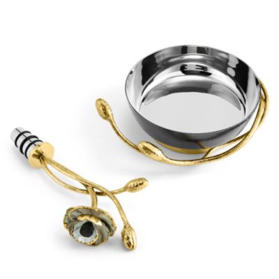 Michael Aram Anemone Wine Coaster & Stopper Set
