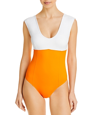 Max Mara Etra Colorblock One Piece Swimsuit In Orange
