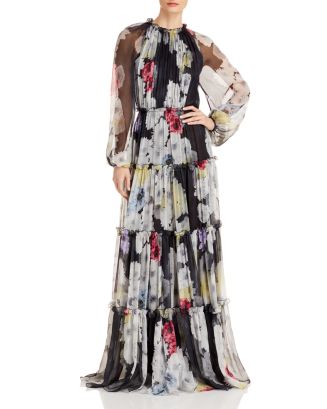 Jason Wu Ruched, Tiered Floral Silk Maxi Dress | Bloomingdale's