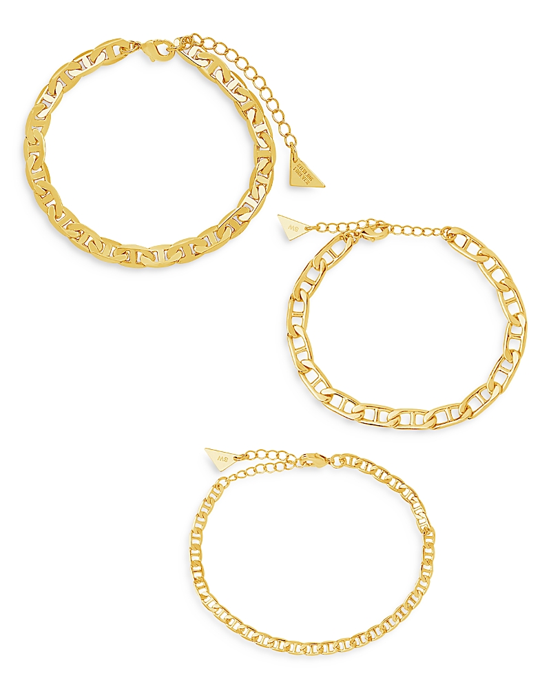 Sterling Forever Anchor Chain Link Bracelet Set In Gold