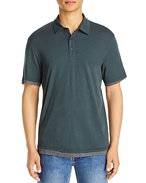 Vince Slim Fit Double Layer Short Sleeve Polo Shirt In Evergreen/med Heather Gray