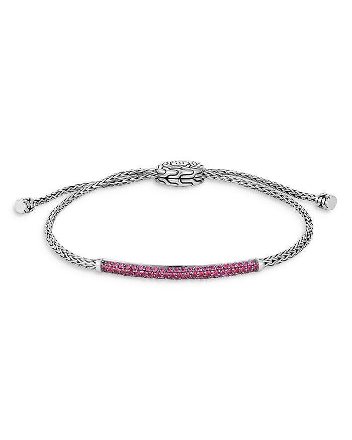 John Hardy Sterling Silver Birthstone Classic Chain Pull Through Bracelet In Pink Tourmaline