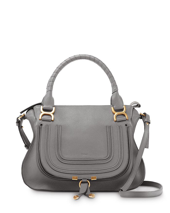 Chloé Marcie Medium Leather Satchel In Cashmere Gray/gold