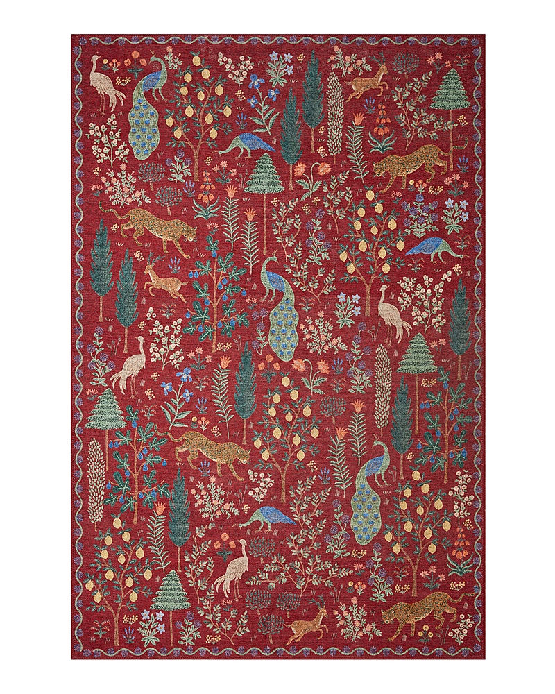 Rifle Paper Co . Menagerie Men-02 Area Rug, 7'6 X 9'6 In Crimson