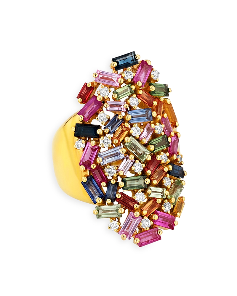 Suzanne Kalan 18k Yellow Gold Fireworks Pastel Rainbow Sapphire & Diamond Cluster Ring In Gold