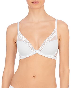 Natori Feathers T-shirt Everyday Deep Plunge Bra (36dd) In Baby Blue/white