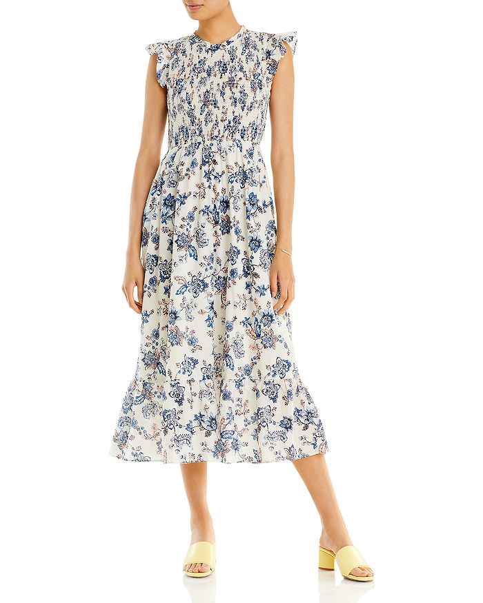 AQUA Floral Print Smocked Flutter Sleeve Dress - 100% Exclusive ...