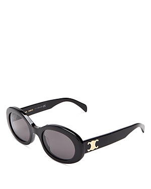 Shop Celine Triomphe Oval Sunglasses, 52mm In Black/gray Solid