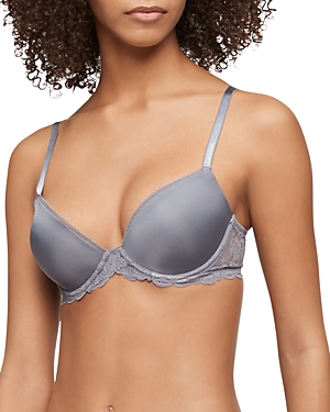 Shop Calvin Klein Seductive Comfort Lace Demi Lift Convertible Bra In Pewter Sand