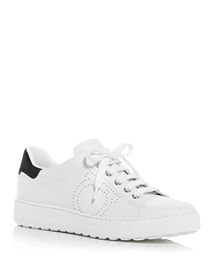 Ferragamo Women's Pierre Low Top Sneakers In White/black Suede