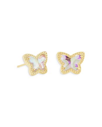 Kendra Scott Lillia Butterfly Silver Tone Stud Earrings In Turquoise Kyocera Opal