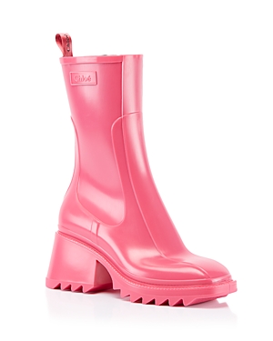 Chloé Women's Betty Block Heel Platform Rain Boots In Hot Pink