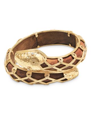 Serpentina Pav&eacute; & Teak Bangle Bracelet in 18K Gold Plate