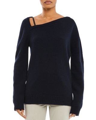Asymmetric Wool-Cashmere V-Neck Strap Sweater | Smart Closet