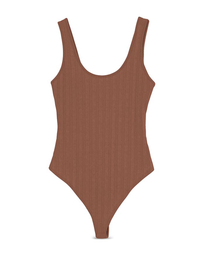 ANINE BING Ty Thong Bodysuit Brown Ribbed Knit Size Small NEW