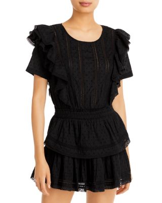 LoveShackFancy Natasha Short Sleeve Eyelet Mini Dress in Black
