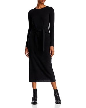 Aqua Cashmere Tie Waist Cashmere Midi Dress - 100% Exclusive In Black
