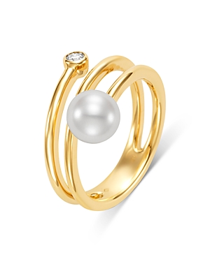 Mastoloni 18K Yellow Gold Cultured Freshwater Pearl and Diamond Spiral Wrap Ring