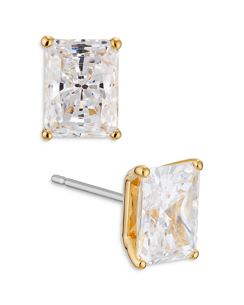 Nadri Modern Luv Large Emerald Cut Cubic Zirconia Stud Earrings In Gold