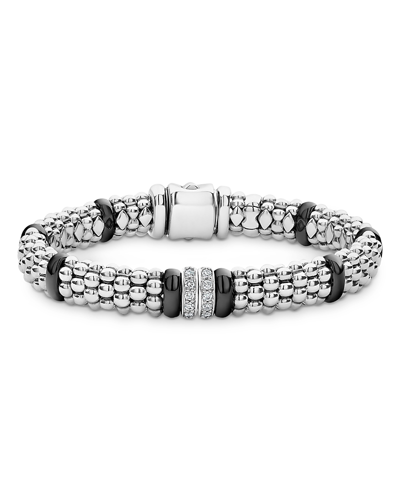 Lagos Black Caviar Diamond 2-link Bracelet In Black/silver