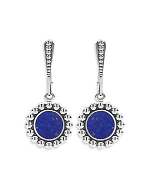 Lagos Sterling Silver Caviar Drop Earrings With Lapis In Blue/silver