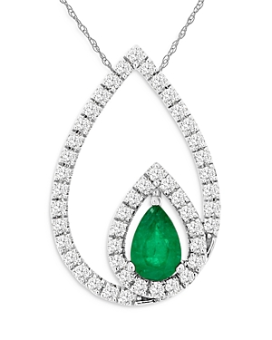 Bloomingdale's Emerald & Diamond Pear Shaped Pendant Necklace in 14K White Gold, 18 - 100% Exclusive