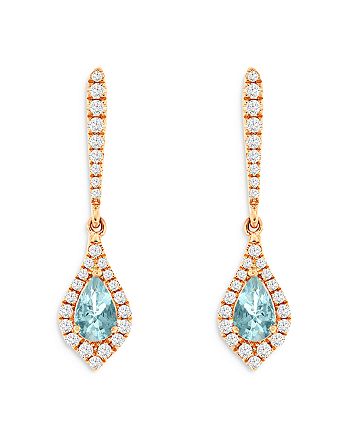 Bloomingdale's - Aquamarine & Diamond Drop Earrings in 14K Rose Gold - 100% Exclusive