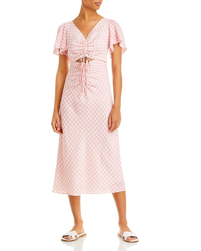 Lucy Paris - Cutout Flutter Sleeve Gingham Dress