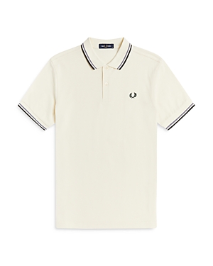 Fred Perry Twin Tipped Slim Fit Polo In Ecru/black