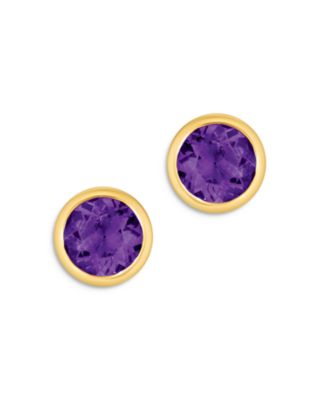 Amethyst Bezel Set Stud Earrings in 14K Yellow Gold 