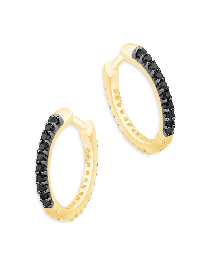 Bloomingdale's Fine Collection Black & White Diamond Reversible Huggie Hoop Earrings in 14K Yellow Gold, 0.25 tcw