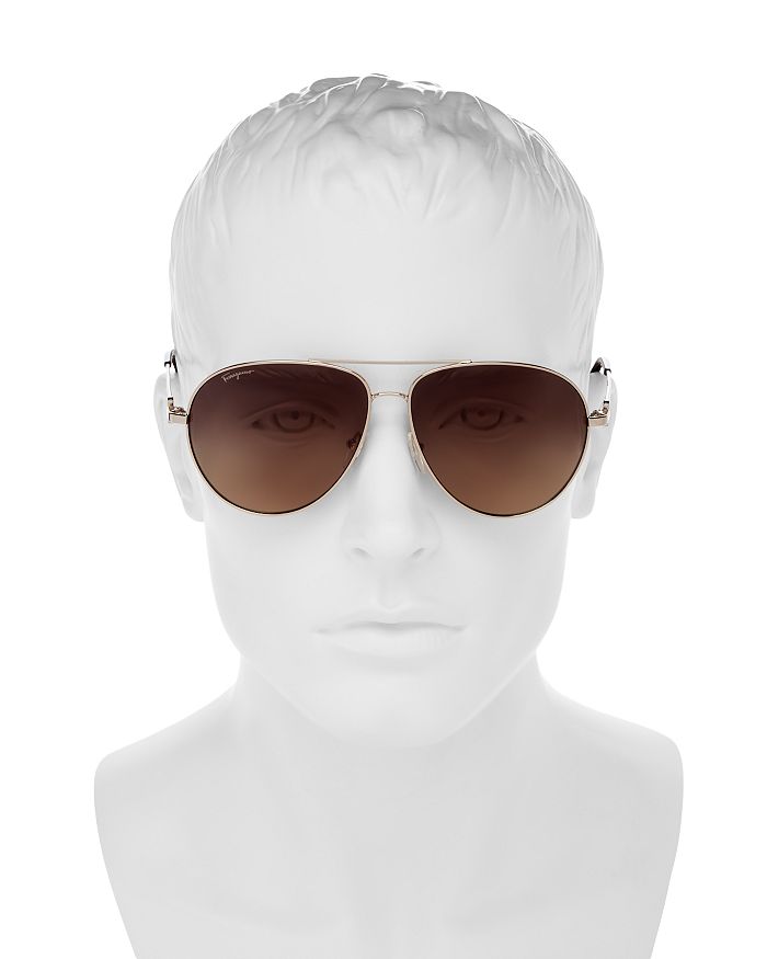 Shop Ferragamo Timeless Collection Brow Bar Aviator Sunglasses, 61mm In Dark Ruthenium/gray Gradient