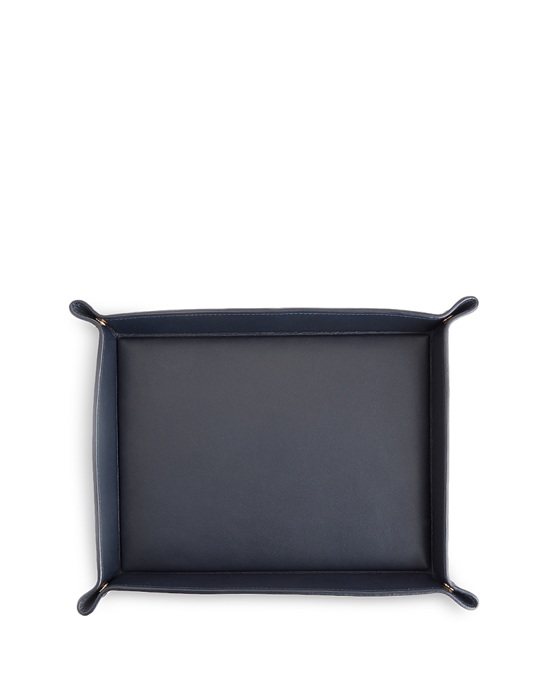 Royce New York Large Leather Catchall Valet Tray In Navy Blue