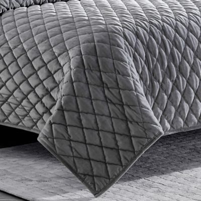 Diamond Velvet Charcoal King Quilt Set