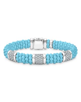 Lagos Sterling Silver Blue Caviar Diamond Station & Ceramic Bead Bracelet