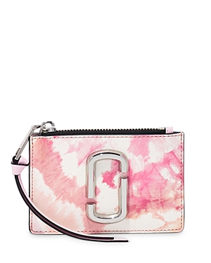 Marc Jacobs Top Zip Leather Card Case In Pink Multi/silver