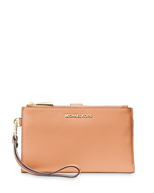 Michael Michael Kors Adele Double Zip Leather Iphone 7 Plus Wristlet In Cantaloupe/pale Gold