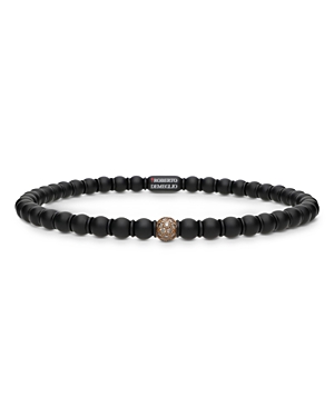 Roberto Demeglio Rose Gold And Matte Black Ceramic Sfera Stretch Bracelet With One Champagne Diamond Bead In Black
