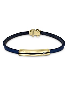 Bloomingdale's - Men's Diamond & Leather Bar Bracelet in 14K Yellow Gold, 0.10 ct. t.w. - 100% Exclusive
